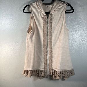 Anthropologie Oddy Sleeveless Hooded Lace Trimmed Vest Beige Size Large NWT